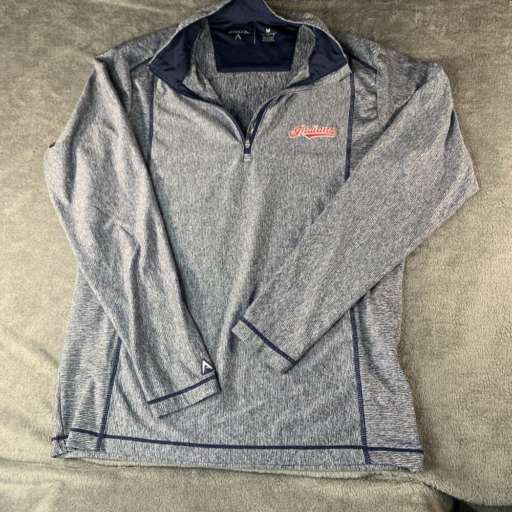 Antigua Cleveland Indians  1/4 Zip Pullover Shirt Medium Poly Blend Blue M2218